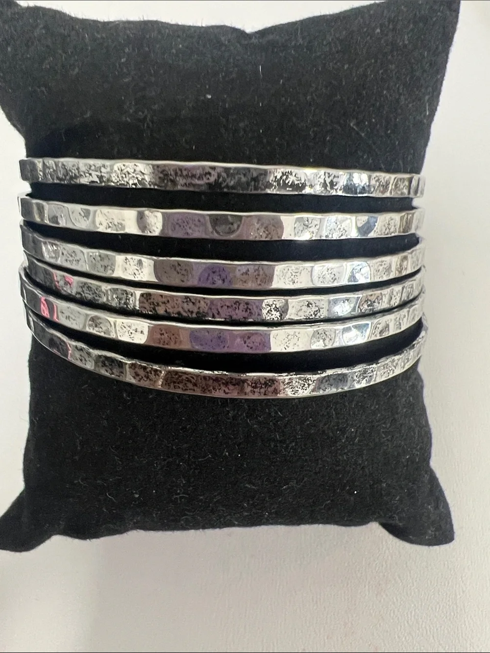 Silver Tone Hammered Multi-Bangle Bracelet Set
